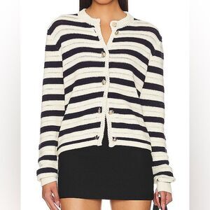 NWOT John + Jenn x Revolve Cream/ Navy Nautical Camille Cardigan Size Large